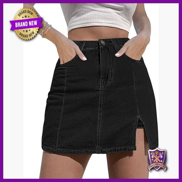 High Waisted Denim Skort with Side Slit Stretchy Mini Skirt Shorts